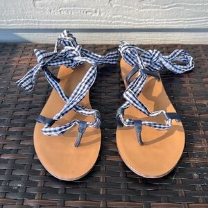 J. Crew Checker Gladiator Linen Sandal